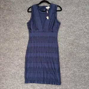 MSSP Mix Studio Women L Navy Textured Sleeveless Dress Y2K Minimalist Retro Chic